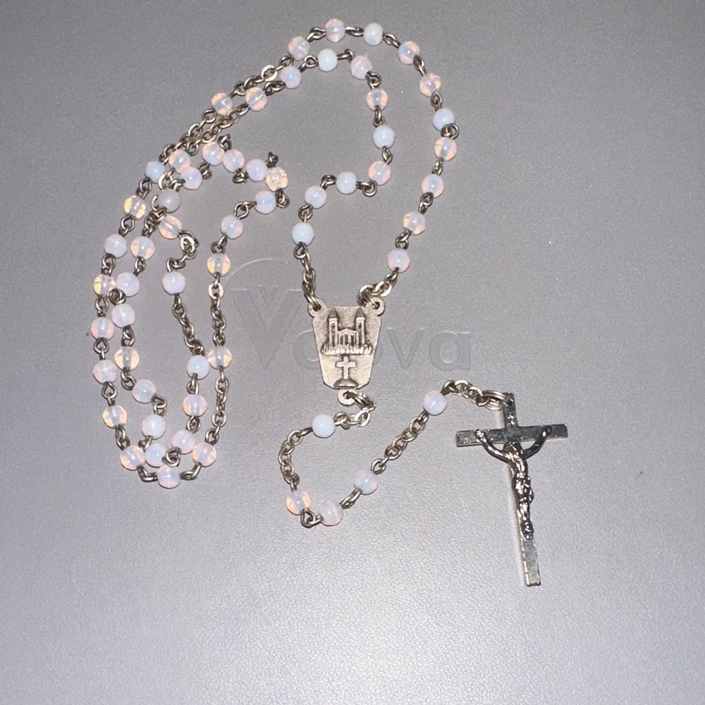 Silver vintage Rosary with White Beads
